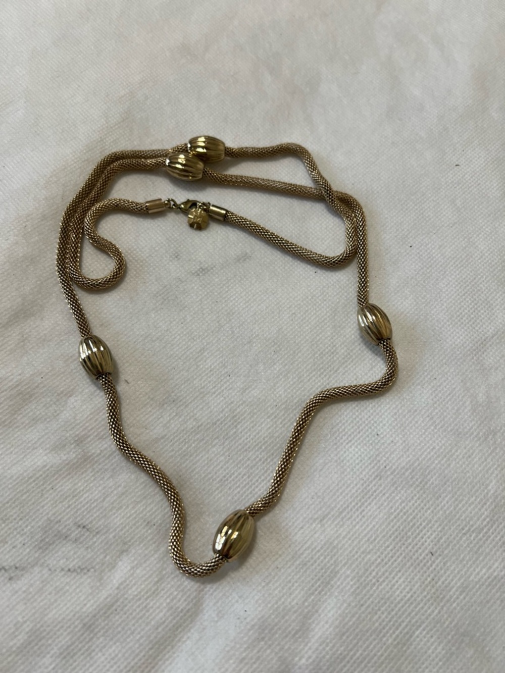 Gold-Tone Mesh Necklace with Ribbed Bead Accents - Women’s Jewelry